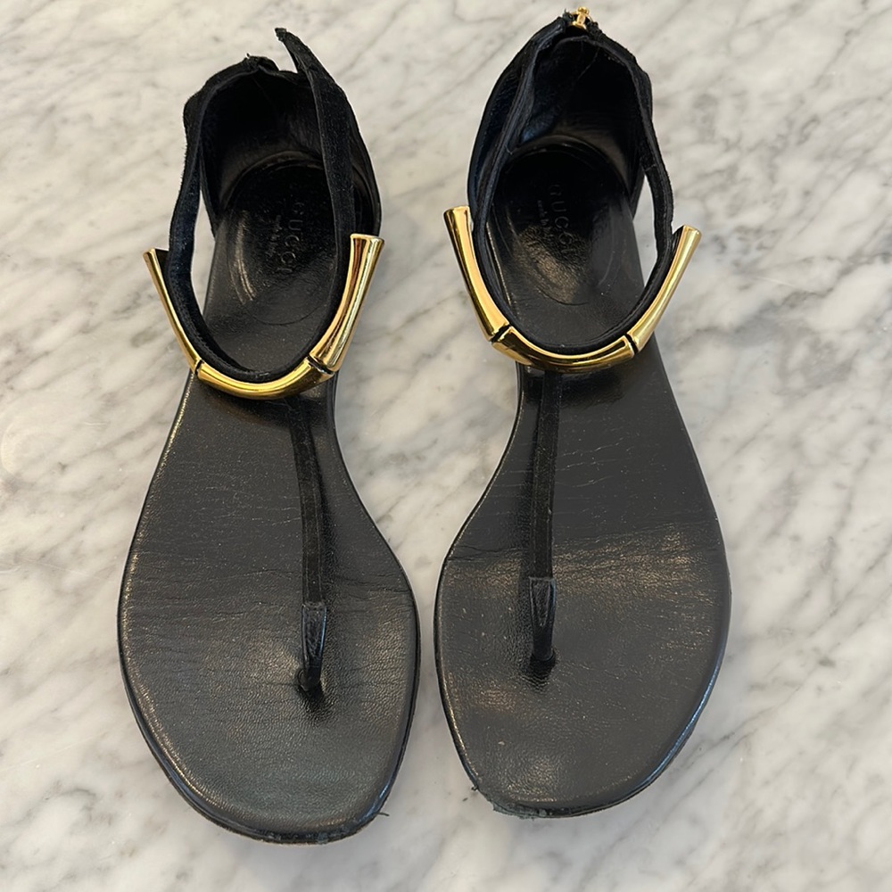 Gucci black suede zip up sandal